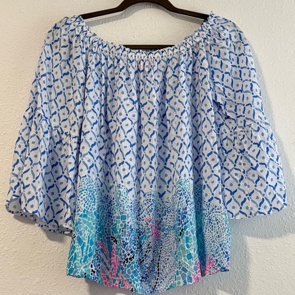 Lilly Pulitzer Womens Sea La Vie Nevie Off The Shoulder Top Multi Womenβs S - Picture 3 of 9